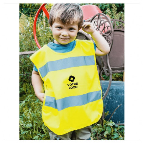 Gilet de sécurité enfant 2 bandes jaune fluo personnalisé