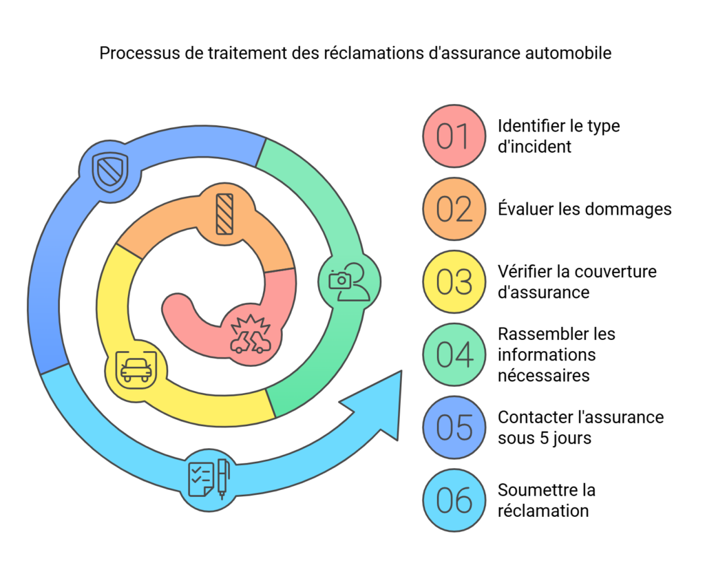 Infographie expliquant les étapes à suivre pour faire une reclamation au près de son assurance
